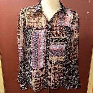 Maurices Floral Paisley Combo Print Flare Sleeve Blouse